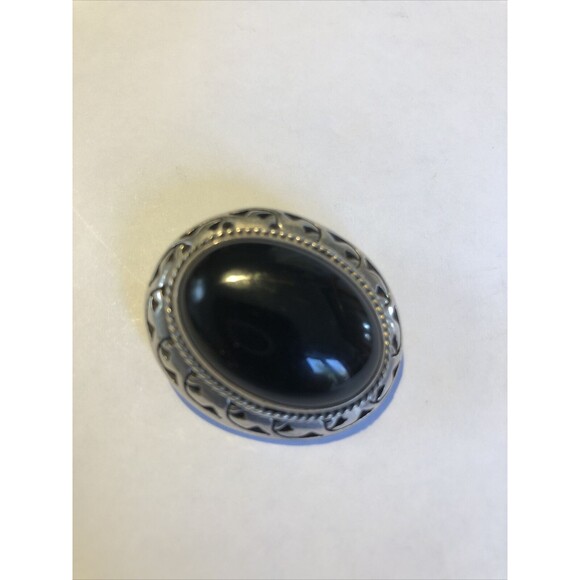 Mexico Sterling Silver 925 Large Oval Black Onyx Brooch or Pendant Gorgeous - Picture 3 of 7